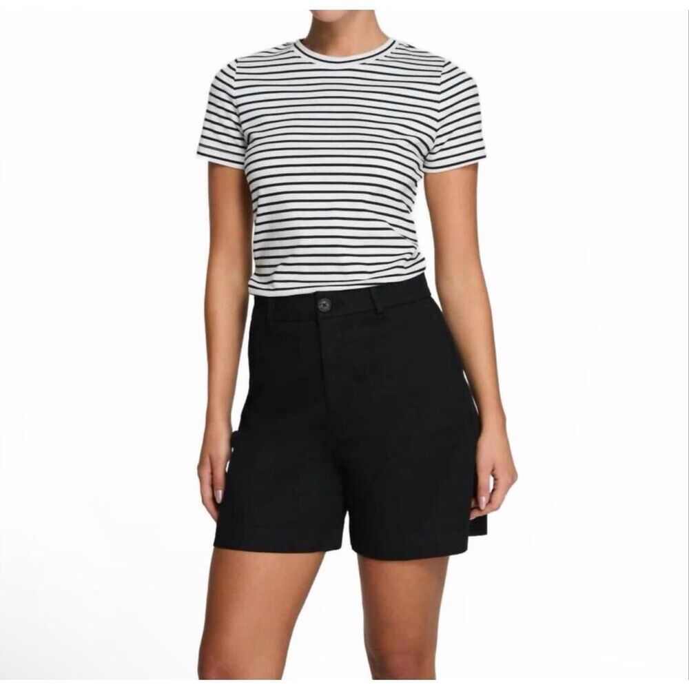 Spanx Cotton Crewneck Tee in Black White Size S
